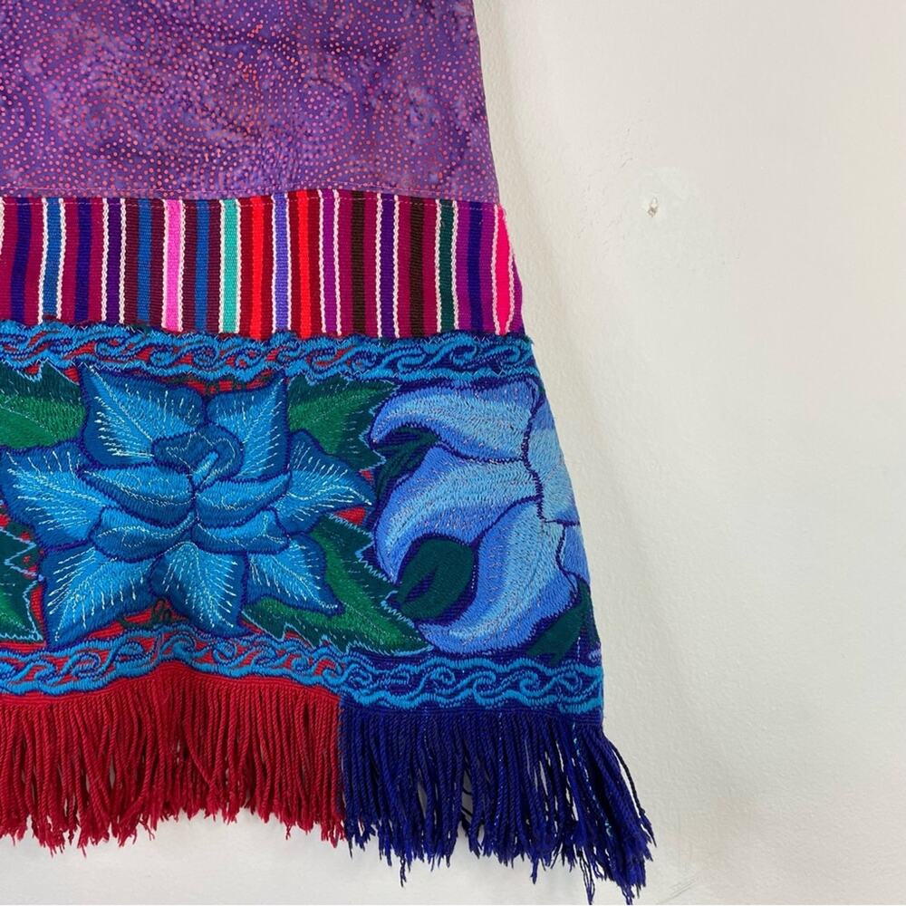 Handmade Baja Tapestry Embroidered Floral Fringe Guatemalan Artsy Festival Skirt - Picture 2 of 9